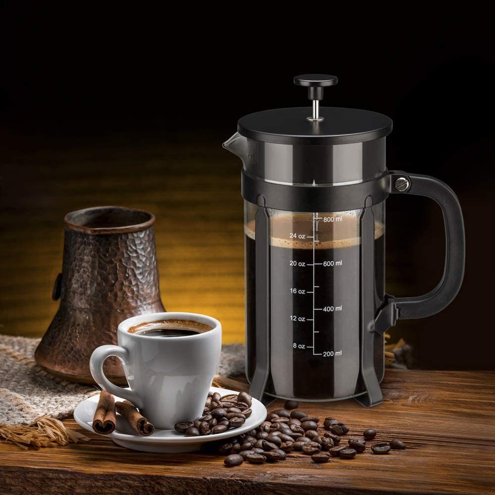 French Press - 4 Level Filtration, 304 Grade Stainless Steel - Heat Resistant Borosilicate Glass, 34 Oz, 8 Cup