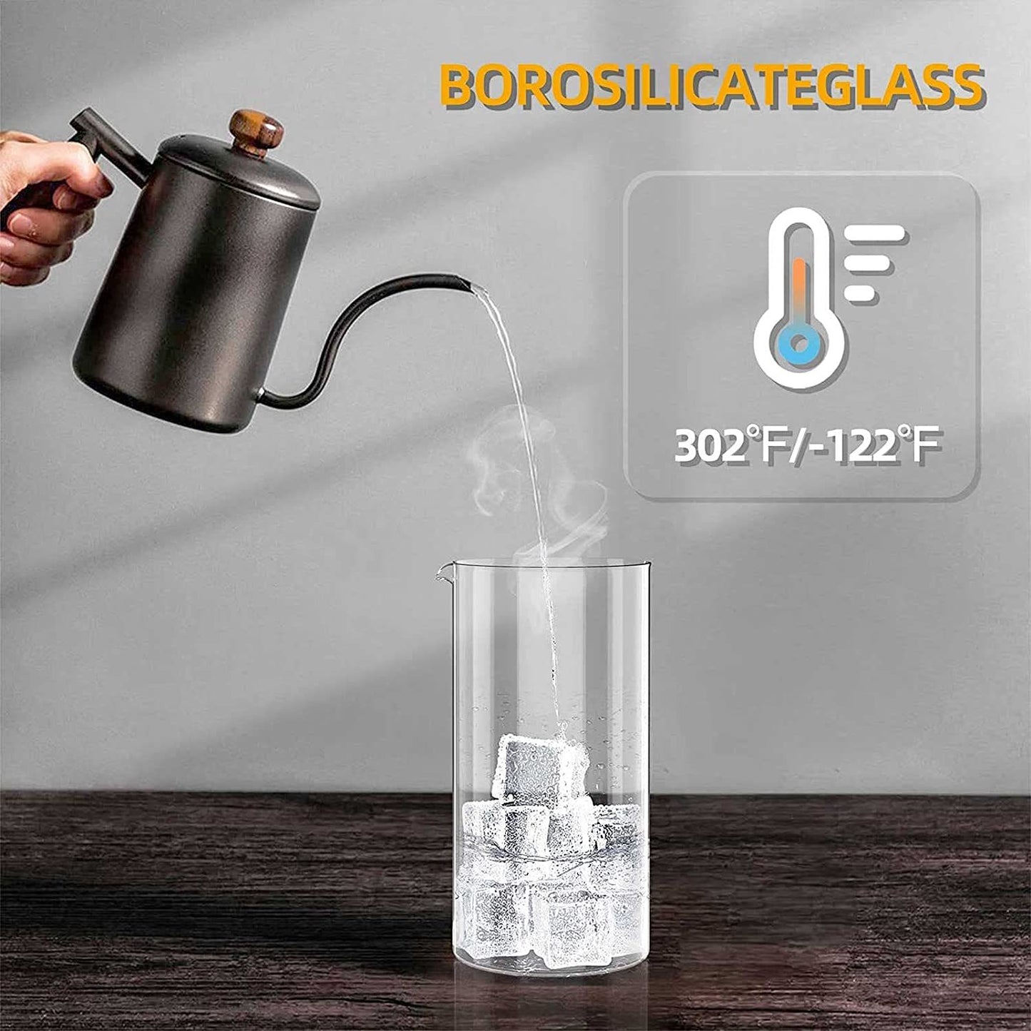 Medium French Press Coffee Maker 21oz/12 oz, 600 ml/350 ml, 100% BPA Free Glass with Spoon and Brush