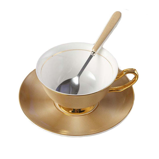 Porcelain Tea Cup and Saucer Set, with Spoon 6.8 OZ