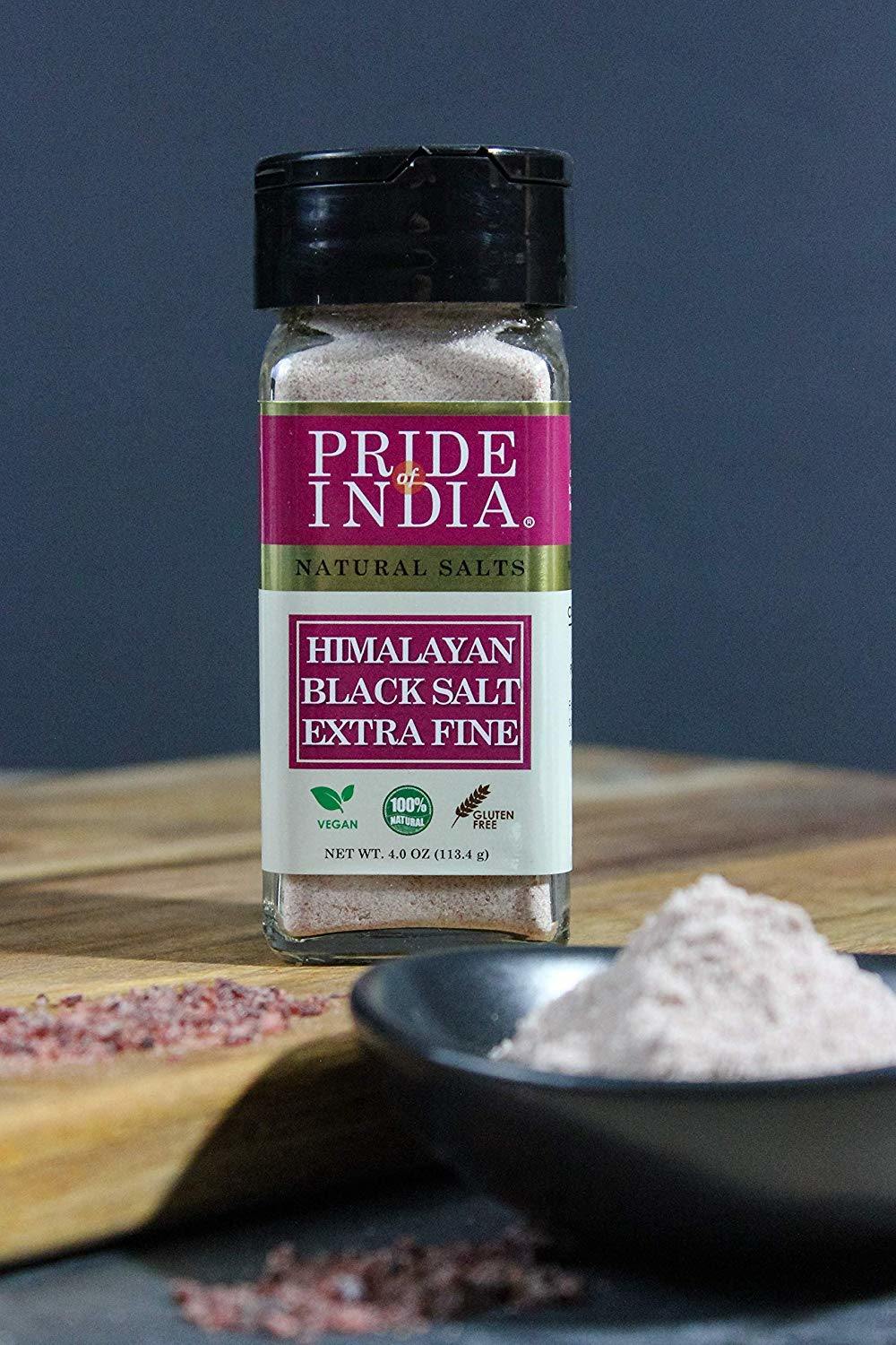 Himalayan Black Rock Salt - Extra-Fine Grind, 4.0 oz (113.4gm) Dual Sifter Jar - Kala Namak