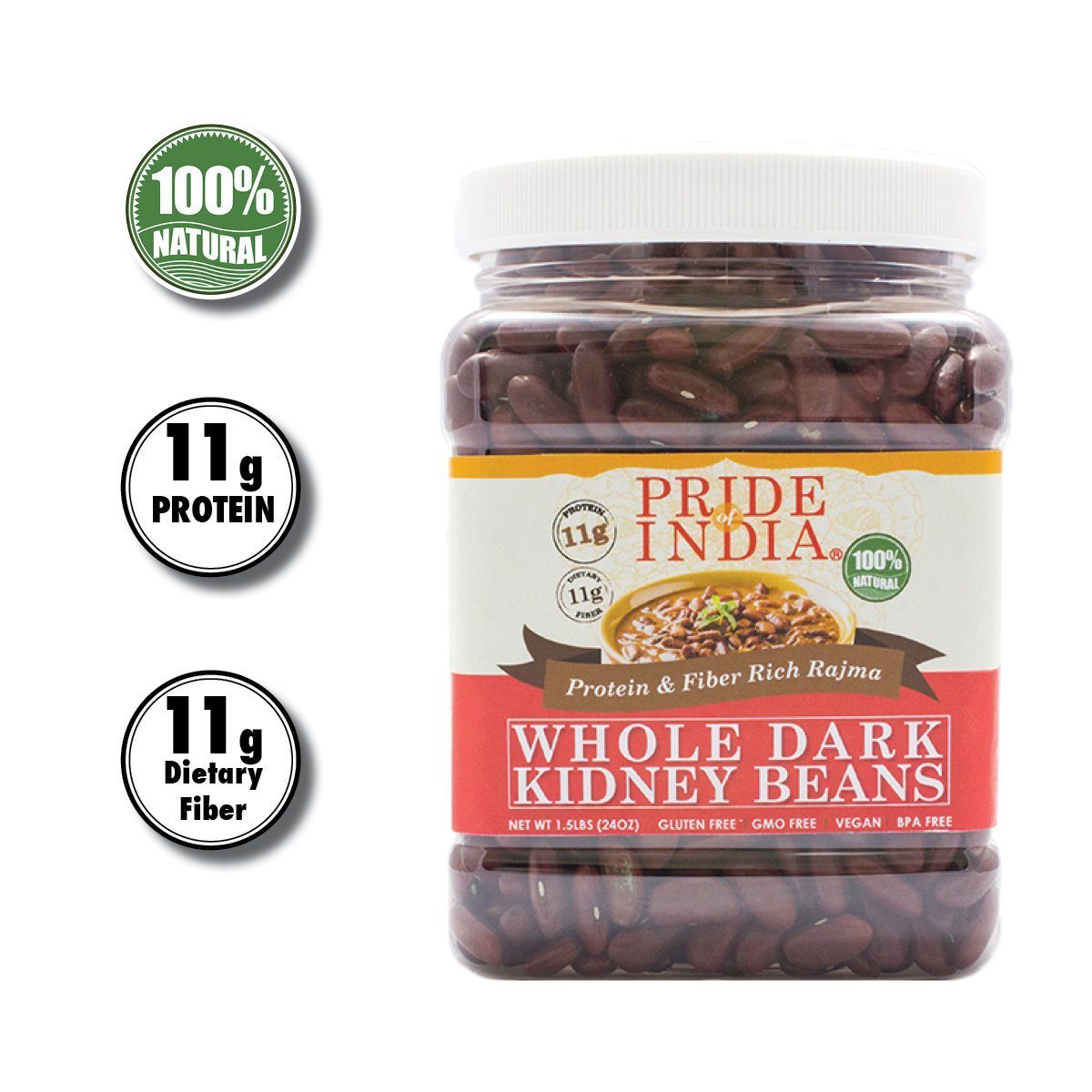 Pride Of India - Indian Whole Dark Kidney Beans - Protein & Fiber Rich Rajma