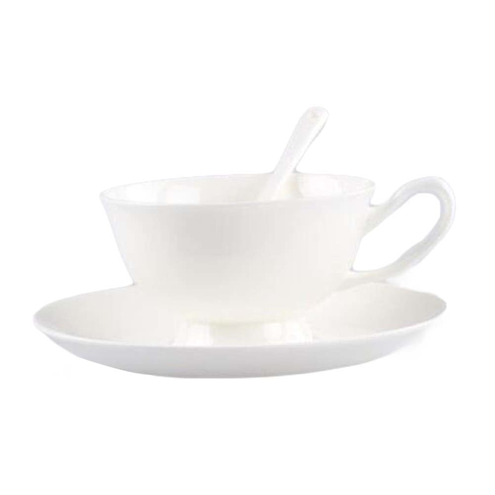 Porcelain Tea Cup and Saucer Set, with  Spoon, White 6.8OZ
