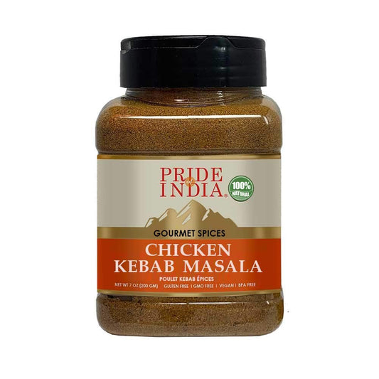 Pride of India – Chicken Kebab Seasoning – Gourmet Spice Blend – Preservative Free – 7 oz. Medium Dual Sifter Jar