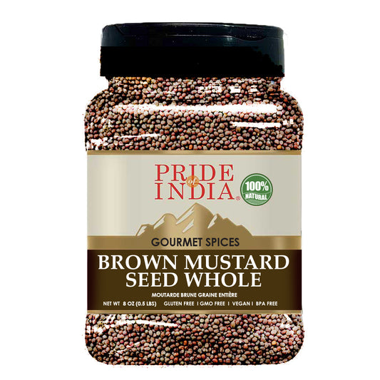 Pride Of India- Natural Brown Mustard Seed Whole- 24 oz (680 gm) Large Dual Sifter Jar