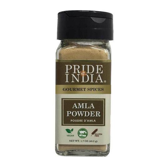 Amla Powder –Tangy & Savory – Indian Gooseberry Ground – Antioxidant Rich – GMO/Gluten Free, 1.7 oz. Small Dual Sifter Bottle