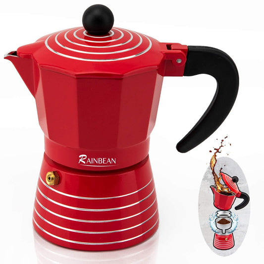 Stovetop Espresso Maker 3 Cup Moka Pot, Aluminum, (6oz Red)