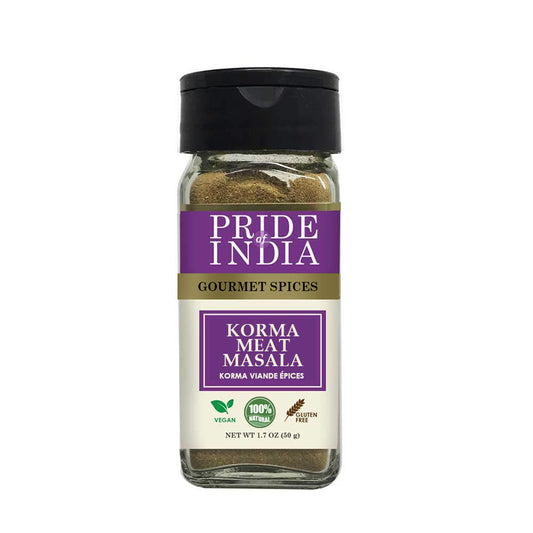 Pride of India – Korma Meat Masala Mix – Ideal for Traditional Meat/Lamb Curry  - 1.7 oz. Small Dual Sifter Bottle