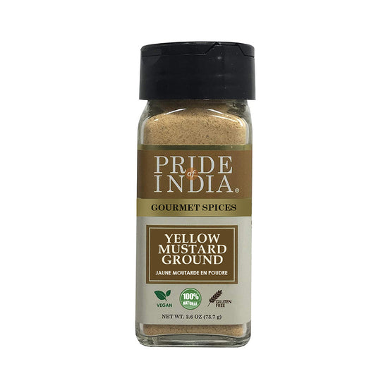 Pride of India – Yellow Mustard Ground – Preservatives & Additives Free – 2.6 oz. Small Dual Sifter