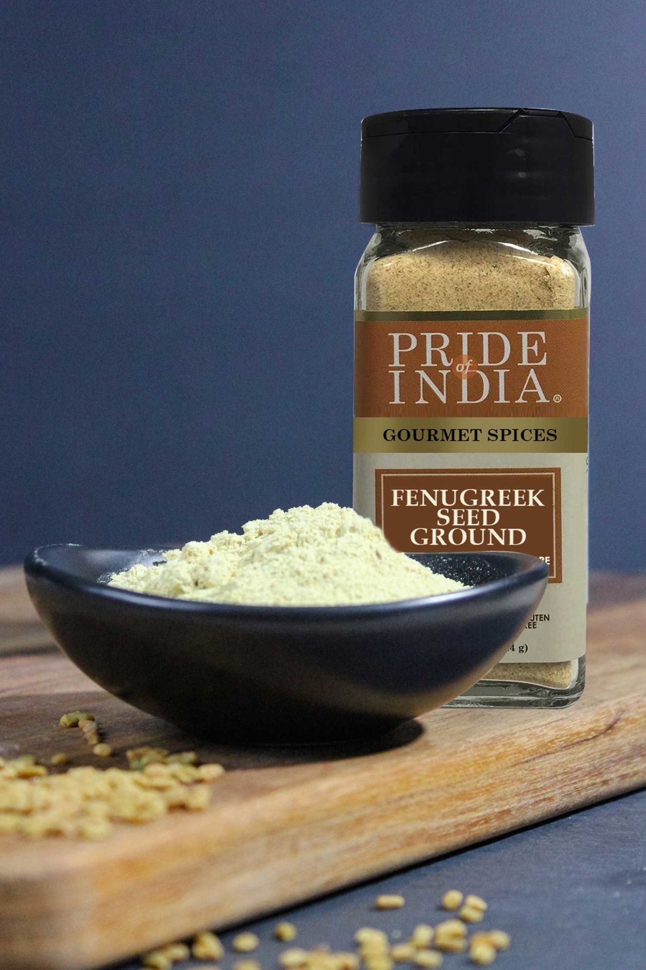 Pride of India – Fenugreek Seed Ground – Vegan, Gluten & GMO-Free – 2.8 oz. Small Dual Sifter Jar
