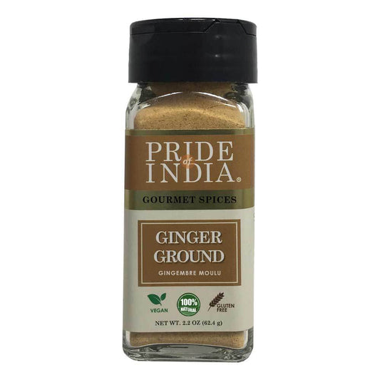 Pride of India – Ginger Fine Ground – No Additives – 2.2 oz. Small Dual Sifter Bottle