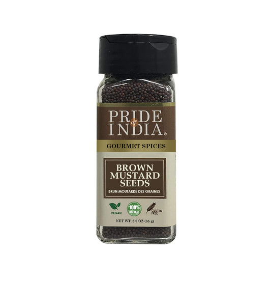Pride of India – Brown Mustard Seed Whole – Hot & Spicy  – 3 oz. Small Dual Sifter Bottle