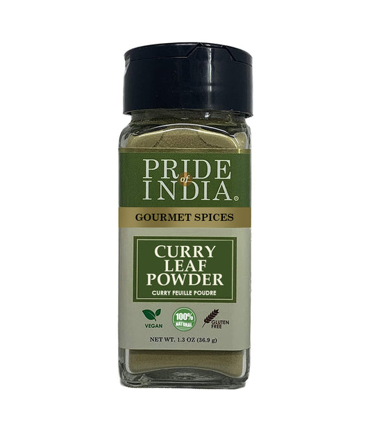 Pride of India – Curry Leaf Ground – No GMO/ No Artificial Color – 1.3 oz. Small Dual Sifter Bottle