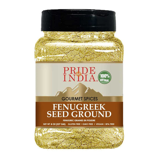 Pride of India – Fenugreek Seed Ground – Vegan, Gluten & GMO-Free – Easy to Use – 8 oz. Medium Dual Sifter Jar