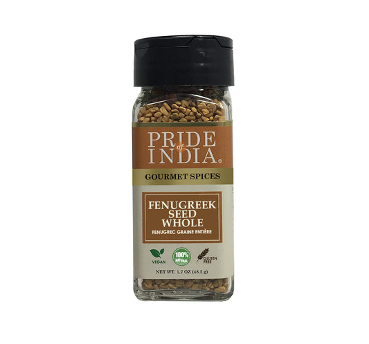 Pride Of India - Fenugreek Seed Whole, 1.7 oz (48 gm) Dual Sifting Jar, Gluten & GMO Free