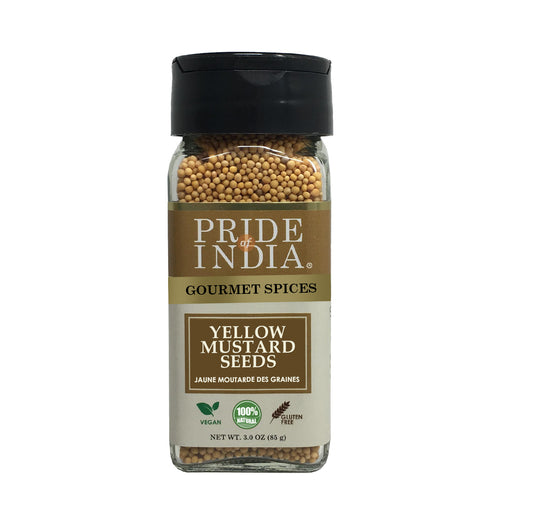 Pride of India – Yellow Mustard Seed Whole – 2.8 oz. Small Dual Sifter Bottle