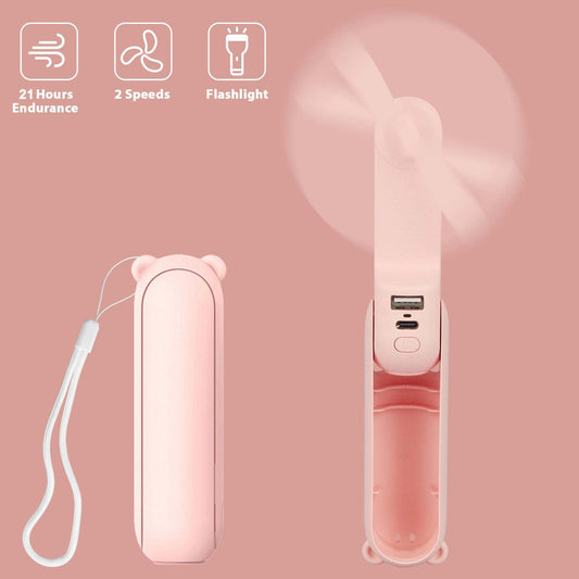 3 in 1 Pink Portable Mini Air Cooling Fan & Power Bank