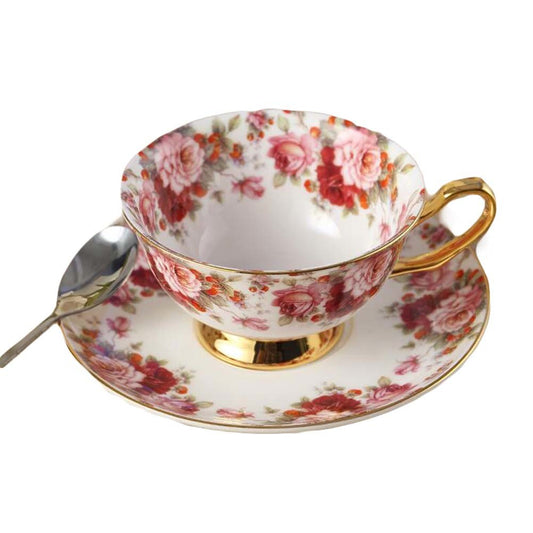 Foral Tea Cup and Saucer Set, Porcelain, 6.8OZ