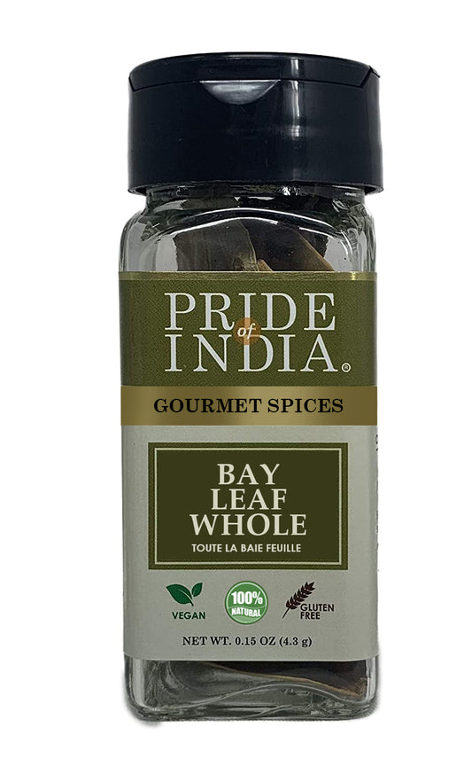 Pride of India – Bay Leaf Whole – Preservative Free – 0.15 oz. Small Dual Sifter Jar