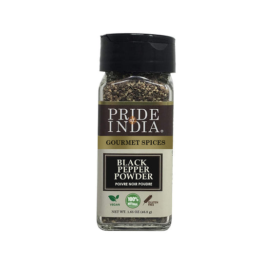 Pride of India – Black Pepper, Ground – Fresh & Preservatives Free – 1.65 oz. Small Dual Sifter Jar