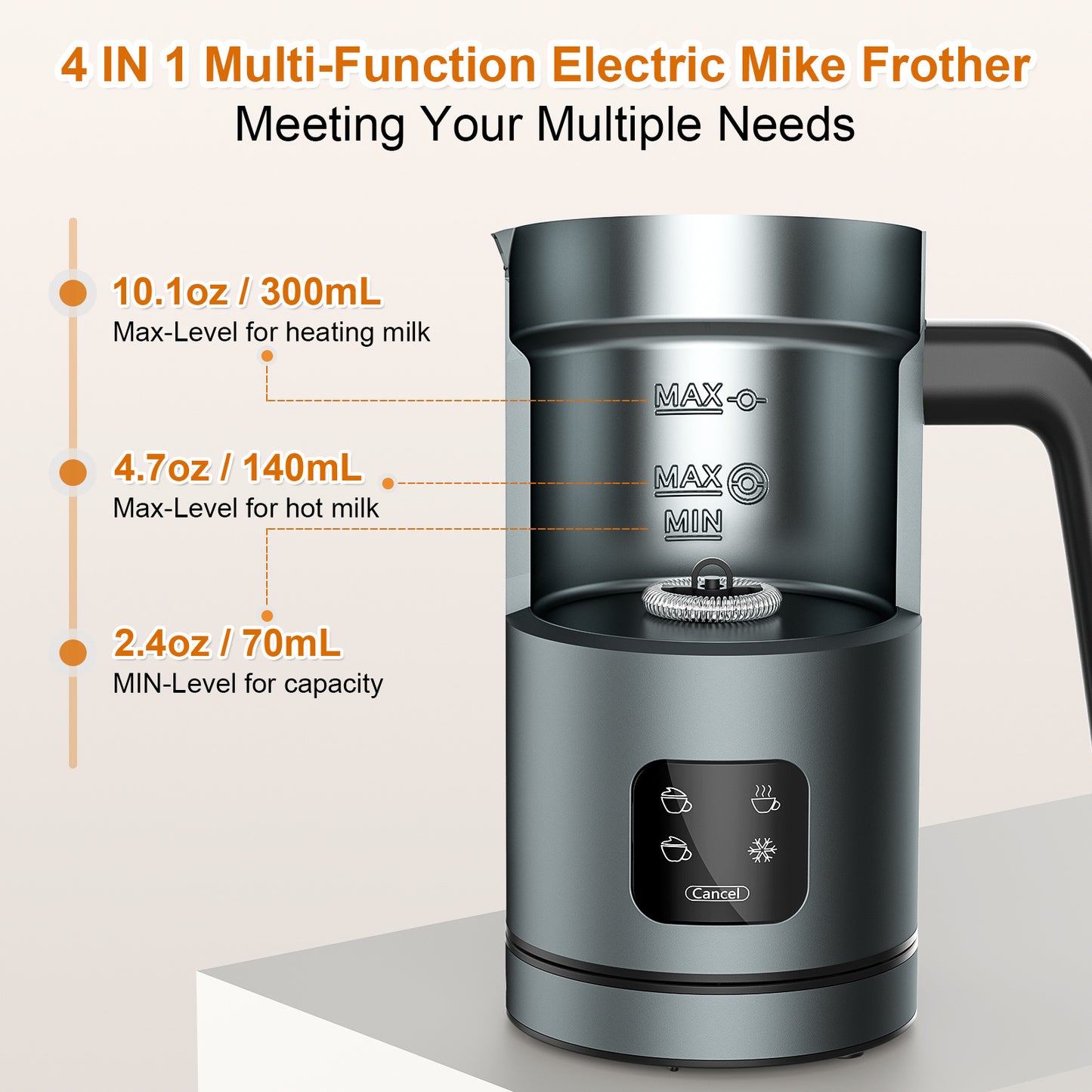 4 IN 1 Automatic Milk Warmer, Frother, Hot And Cold Foam